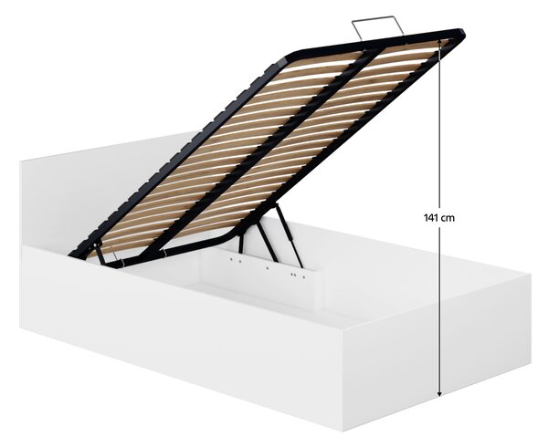 KONDELA Postel s kovovým roštem a úložným prostorem, 120x200, bílá, DOLI