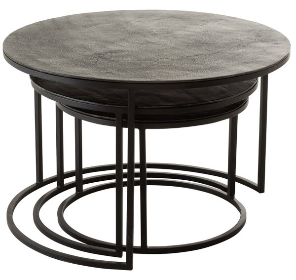 Set tří černých kovových konferenčních stolků J-line Hugle 75,5/59/50 cm