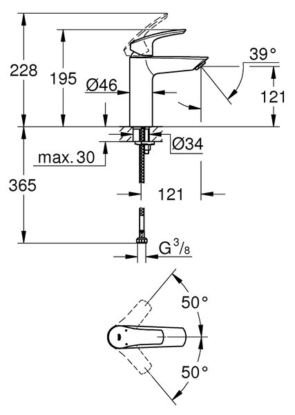 GROHE Eurosmart Professional - Páková umyvadlová baterie, velikost M, černá matná 233242433