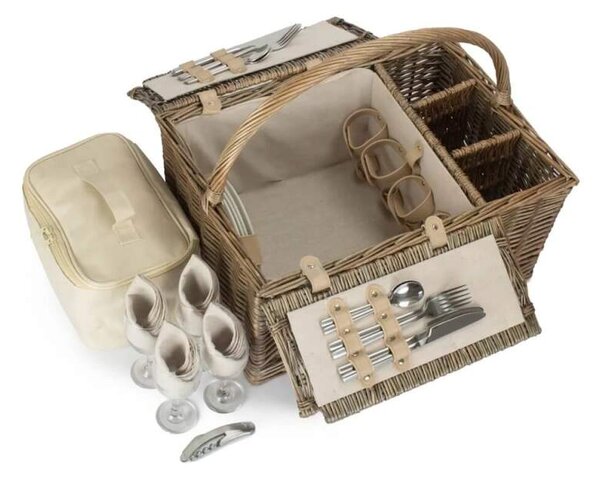 Willow Direct Piknikový koš WHITE proutěný pro 4 osoby