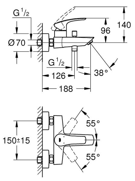 GROHE Eurosmart Professional - Páková vanová baterie, DN 15, černá matná 333002433