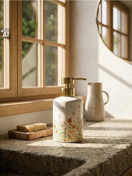 Sinsay - Keramický dávkovač mýdla s květinovým motivem - béžová
