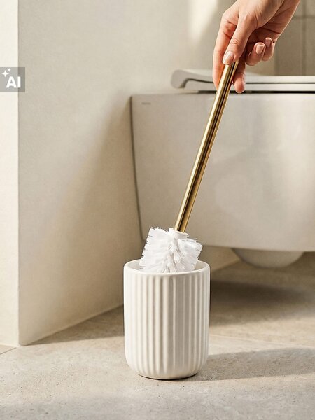 Sinsay - Rýhovaný keramický WC kartáč se zlatou rukojetí - krémová