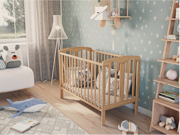 Dřevěná postýlka Sofia 60x120 cm s bočnicí – přírodní, praktická Druh matrace: bez matrace