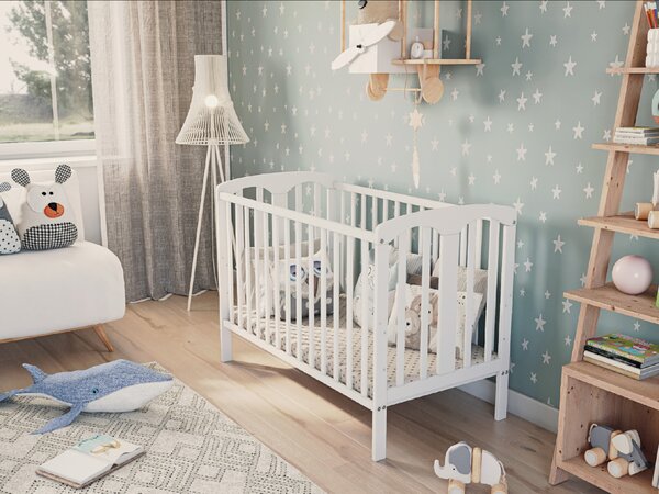 Dřevěná postýlka Sofia 60x120 cm bílá s bočnicí – funkční a elegantní | Bello Druh matrace: bez matrace