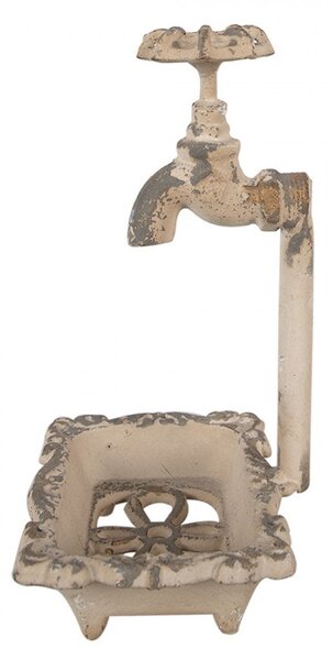 Béžová antik kovová mýdlenka s kohoutkem - 14*12*23 cm - Clayre & Eef