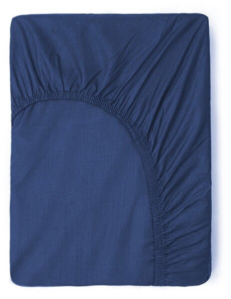 Tmavě modré bavlněné elastické prostěradlo Good Morning, 160 x 200 cm