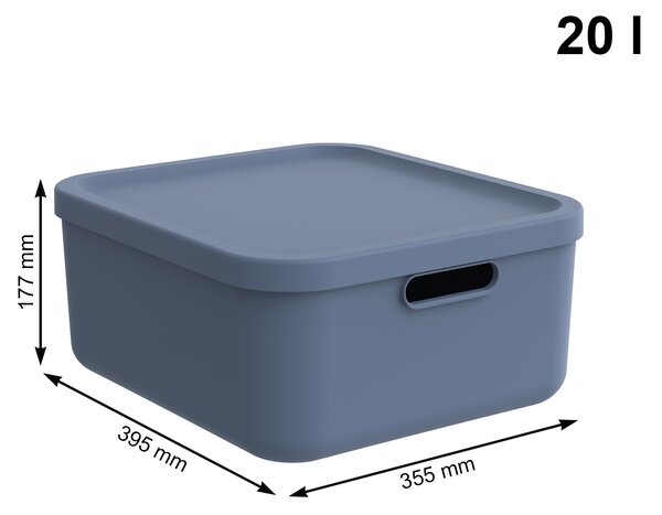 Rotho Úložný box, rovný s víkem, 20l, modrý ALBU LIGHT, 40x36x18