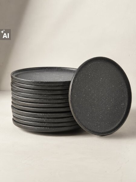 Sinsay - Keramické talíře s tečkovaným vzorem 2 pack - černá