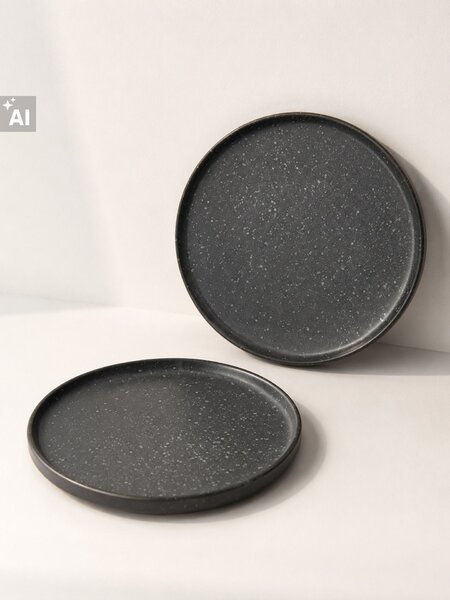Sinsay - Keramické talíře s tečkovaným vzorem 2 pack - černá