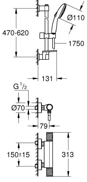 GROHE 34791001 - Termostatická sprchová souprava PRECISION FEEL 600 mm chrom