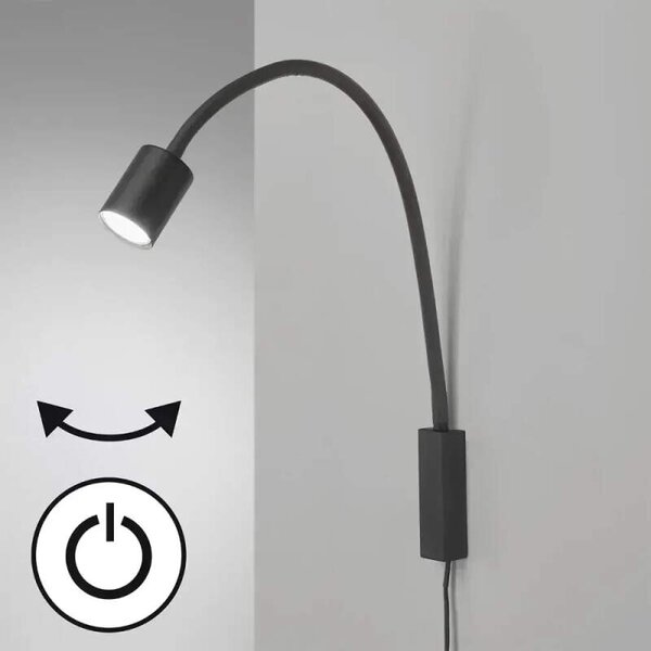 Fischer Honsel 30498 JUSTI - Nástěnná černá čtecí lampička s husím krkem a vypínačem, 1 x LED GU10 (Čtecí nástěnná lampa nejen do ložnice nad postel)