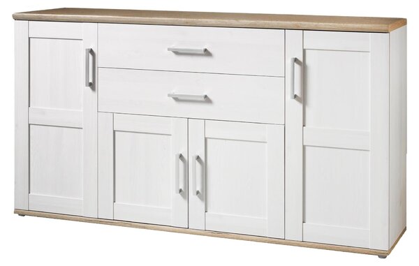 Komoda – Imitace modřín Sibiu – bílá – šířka 186 cm – 4 dvířka – 2 zásuvky