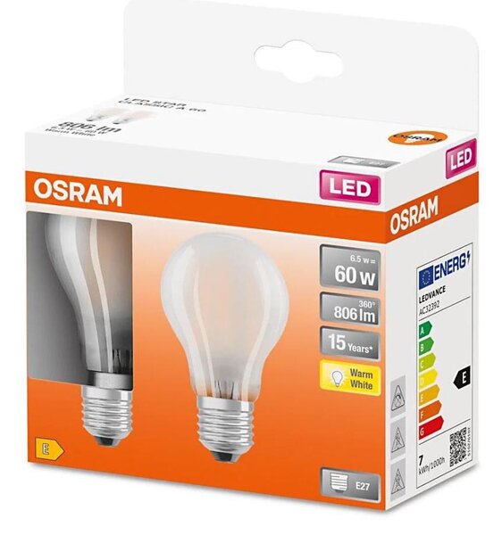 SADA 2x LED Žárovka A60 E27/6,5W/230V 2700K - Osram