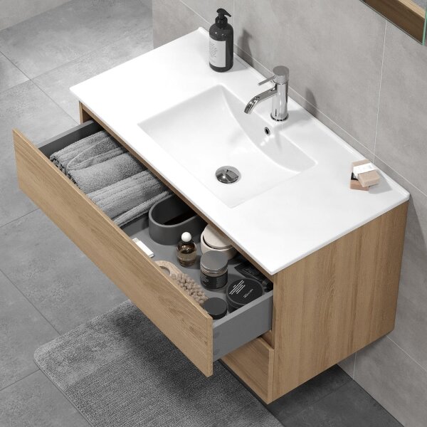 Koupelnová skříňka s umyvadlem KENWOOD 91 cm dub