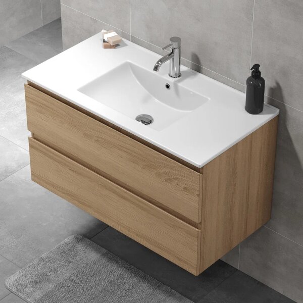 Koupelnová skříňka s umyvadlem KENWOOD 91 cm dub