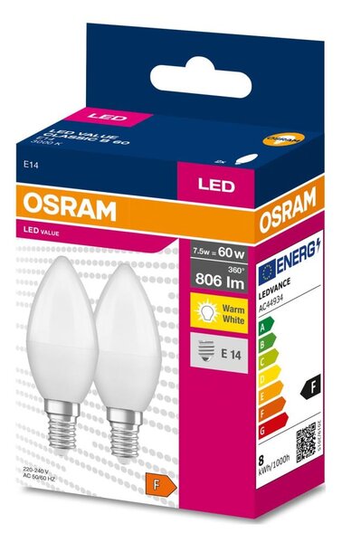 SADA 2x LED Žárovka B38 E14/7,5W/230V 3000K - Osram