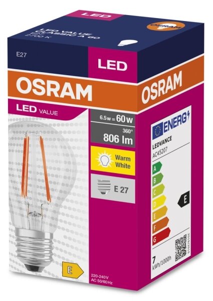 LED Žárovka FILAMENT A60 E27/6,5W/230V 2700K - Osram