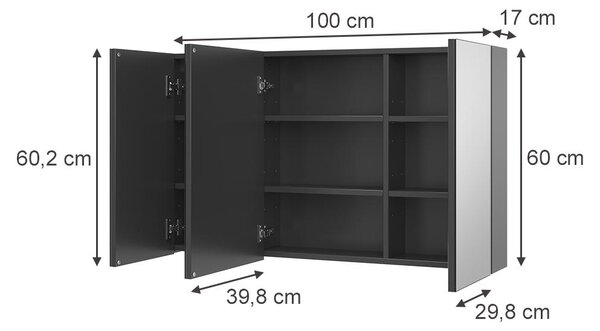 Koupelnová zrcadlová skříňka Vicco Lavia Antracit 100 x 60.2 cm, Model 66871