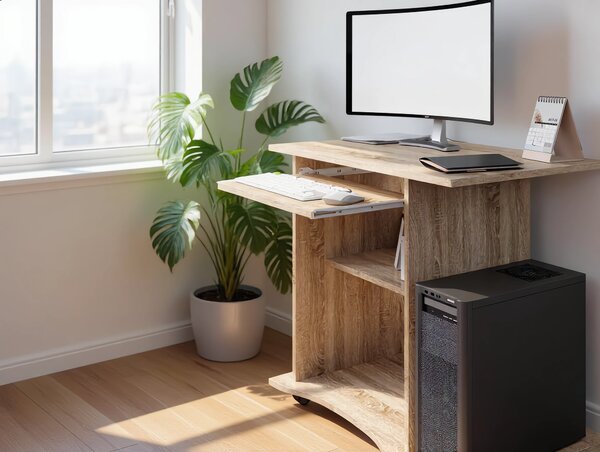 Praktický PC stůl s výsuvnou deskou NEJBY LYLE, dub sonoma