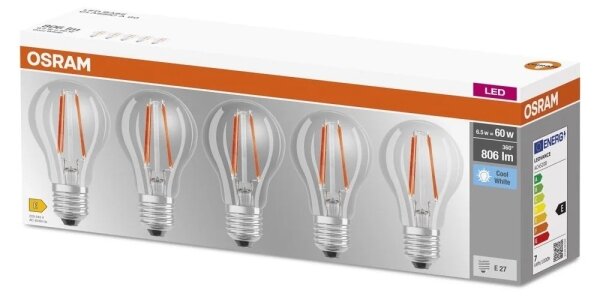 SADA 5x LED Žárovka BASE CLASSIC FILAMENT A60 E27/7W/230V 4000K - Osram
