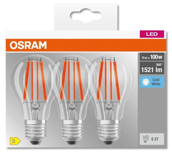 SADA 3x LED Žárovka BASE CLASSIC FILAMENT A60 E27/11W/230V 4000K - Osram