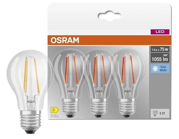 SADA 3x LED Žárovka BASE CLASSIC FILAMENT A60 E27/7,5W/230V 4000K - Osram