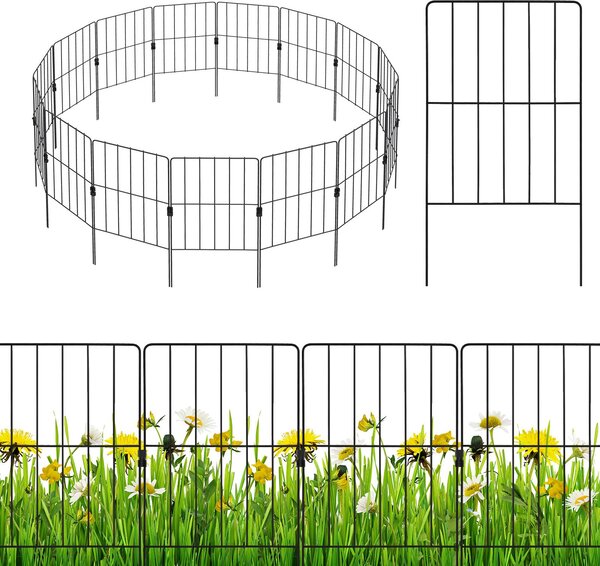 COSTWAY 15 kusů dekorativních zahradních plotů, plot na záhony vysoký 60 cm, kovový zásuvný plot, dekorativní kovový plot, kompletní sada plotů odolná proti korozi, černá barva