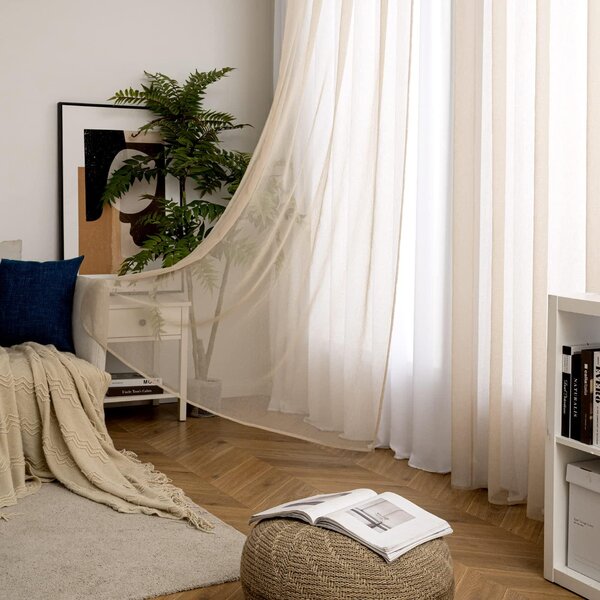 Průsvitné závěsy na okna, 2 kusy, šířka 140 cm, délka 244 cm, světle béžové barvy