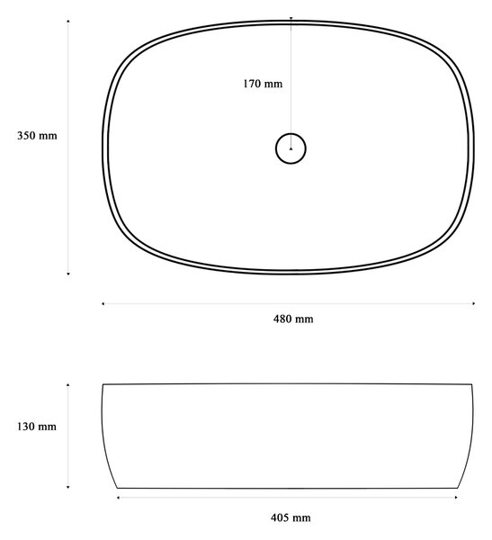 Gamma Pino, umyvadlo na desku 480x350x130 mm, bílá lesklá, GMA-UC-PINO