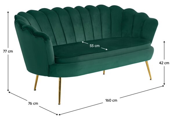 KONDELA Luxusní pohovka, 2,5-sed, smaragdová Velvet / zlatá, styl Art-deco, NOBLIN