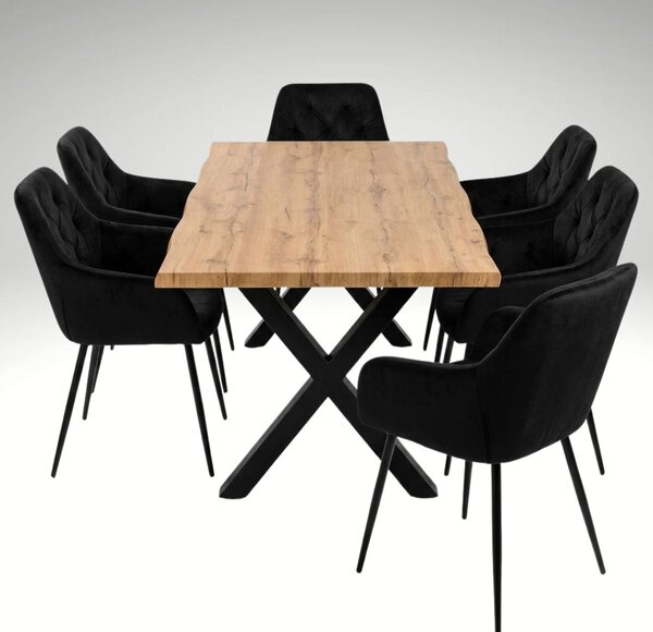 Vikio Jídelní set 6+1 160x90 cm dub, černá VJS136-6C