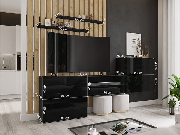 Obývací stěna Berny 52 (bílá + bílý lesk). Akce -20%
