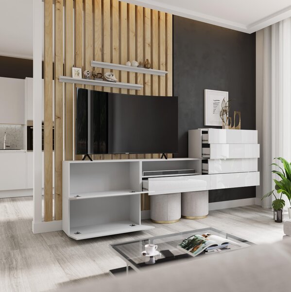 Obývací stěna Berny 52 (bílá + bílý lesk). Akce -20%