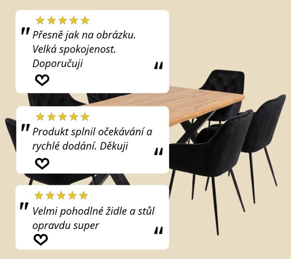 Vikio Jídelní set 6+1 160x90 cm dub, černá VJS136-6C