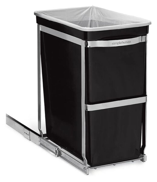 Vestavný odpadkový koš Simplehuman – 30 l, výsuvný, lesklá ocel, plastový kbelík