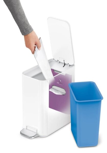 Pedálový úzký odpadkový koš Simplehuman – 5 l, bílá ocel