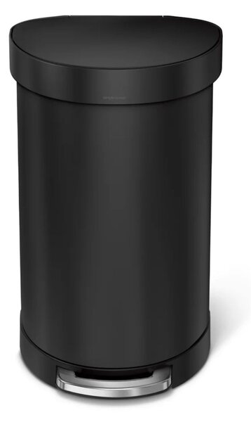 Pedálový odpadkový koš Simplehuman – 45 l, půlkulatý, matná černá ocel, rám na sáčky