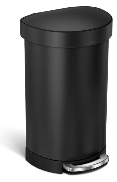 Pedálový odpadkový koš Simplehuman – 45 l, půlkulatý, matná černá ocel, rám na sáčky