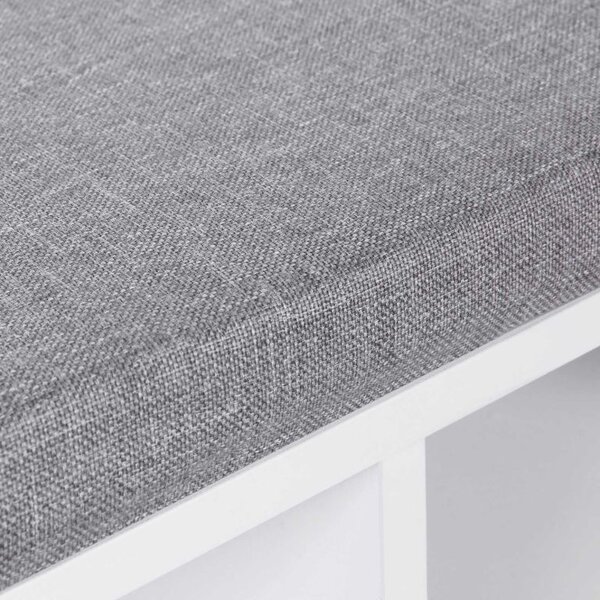 Botník s lavicí a polštářem bílý 104×30×48 cm – 10 přihrádek