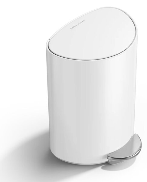 Pedálový odpadkový koš Simplehuman – 6 L, půlkulatý, bílá ocel, tiché zavírání