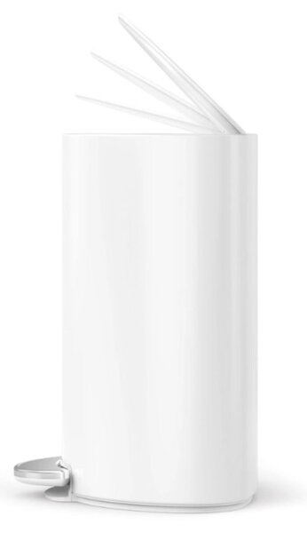Pedálový odpadkový koš Simplehuman – 6 L, půlkulatý, bílá ocel, tiché zavírání