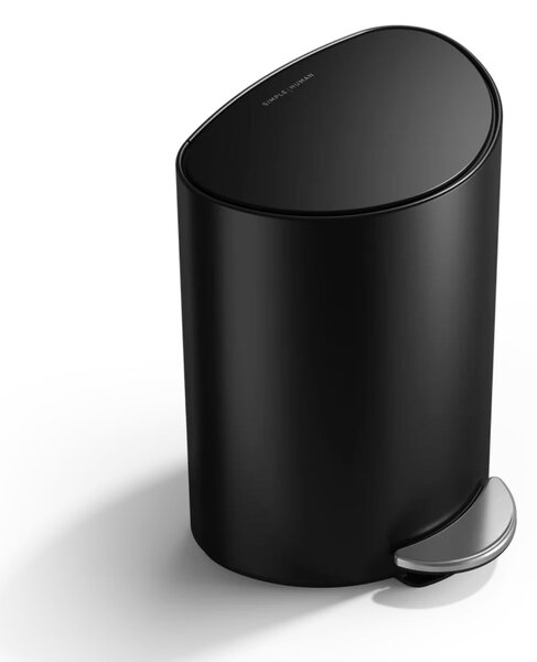 Pedálový odpadkový koš Simplehuman – 6 L, půlkulatý, černá matná ocel, tiché zavírání