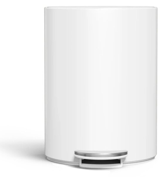 Pedálový odpadkový koš Simplehuman – 6 L, půlkulatý, bílá ocel, tiché zavírání