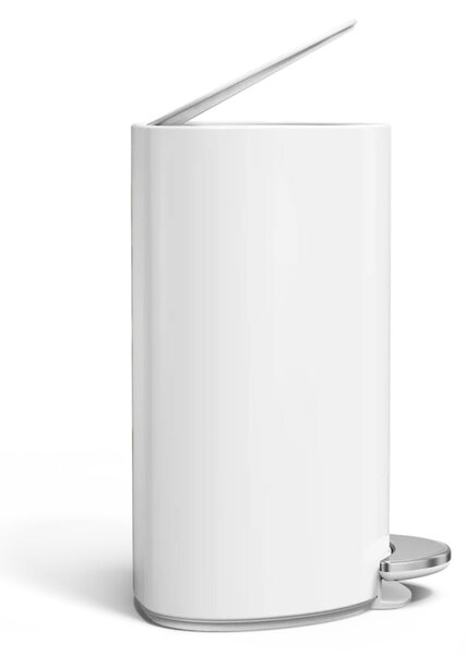 Pedálový odpadkový koš Simplehuman – 6 L, půlkulatý, bílá ocel, tiché zavírání