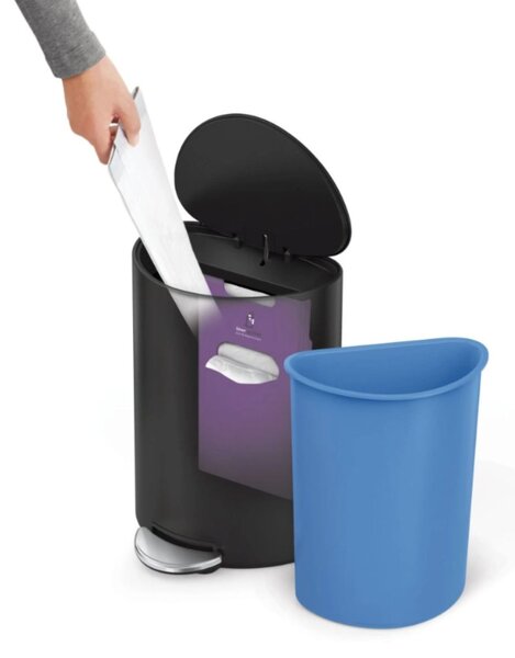 Pedálový odpadkový koš Simplehuman – 6 L, půlkulatý, černá matná ocel, tiché zavírání