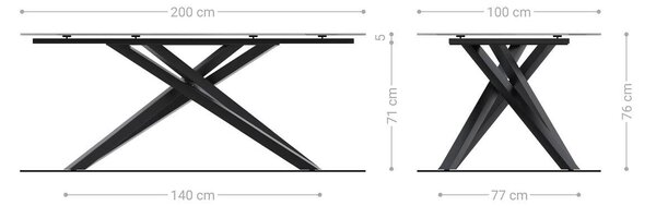 DELIFE Jídelní stůl Edge 200x100 cm keramika Laminam® Travertino Bianco krémově bílá křížová podnož nerezová ocel