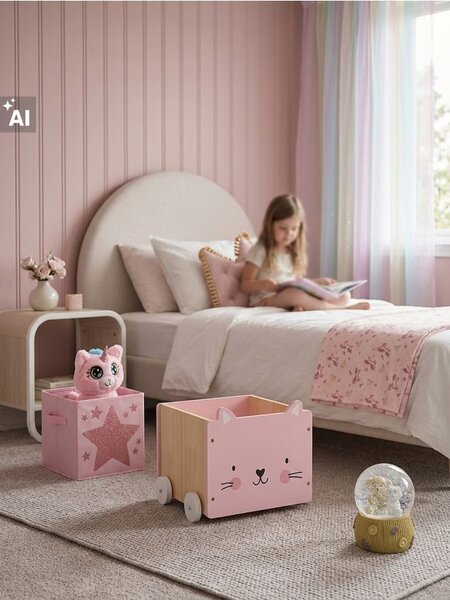 Sinsay - Úložný box na kolečkách s motivem kočky - růžová