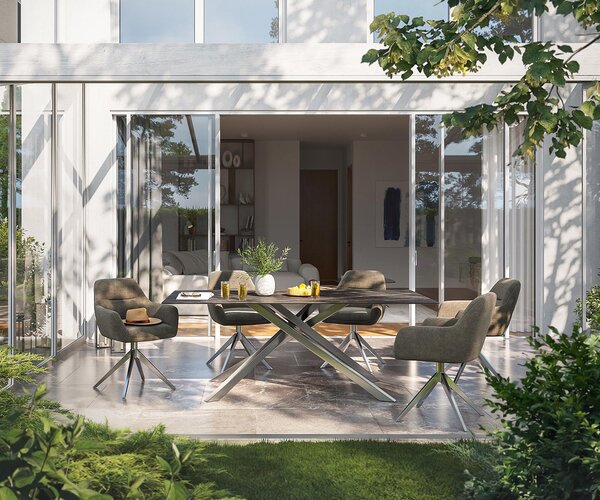 DELIFE Jídelní stůl Edge 200x100 cm keramika Laminam® Noir Desir hnědá křížová podnož obdélník černá