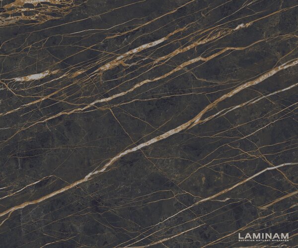 DELIFE Jídelní stůl Edge 200x100 cm keramika Laminam® Noir Desir hnědá křížová podnož obdélník černá